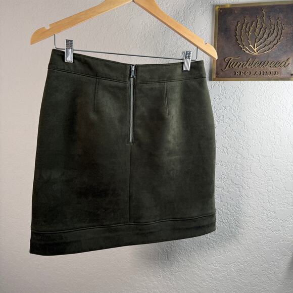 Women's Ann Taylor Loft Olive Green Faux Suede A-Line Mini Skirt Size 4 Petite - Picture 7 of 8